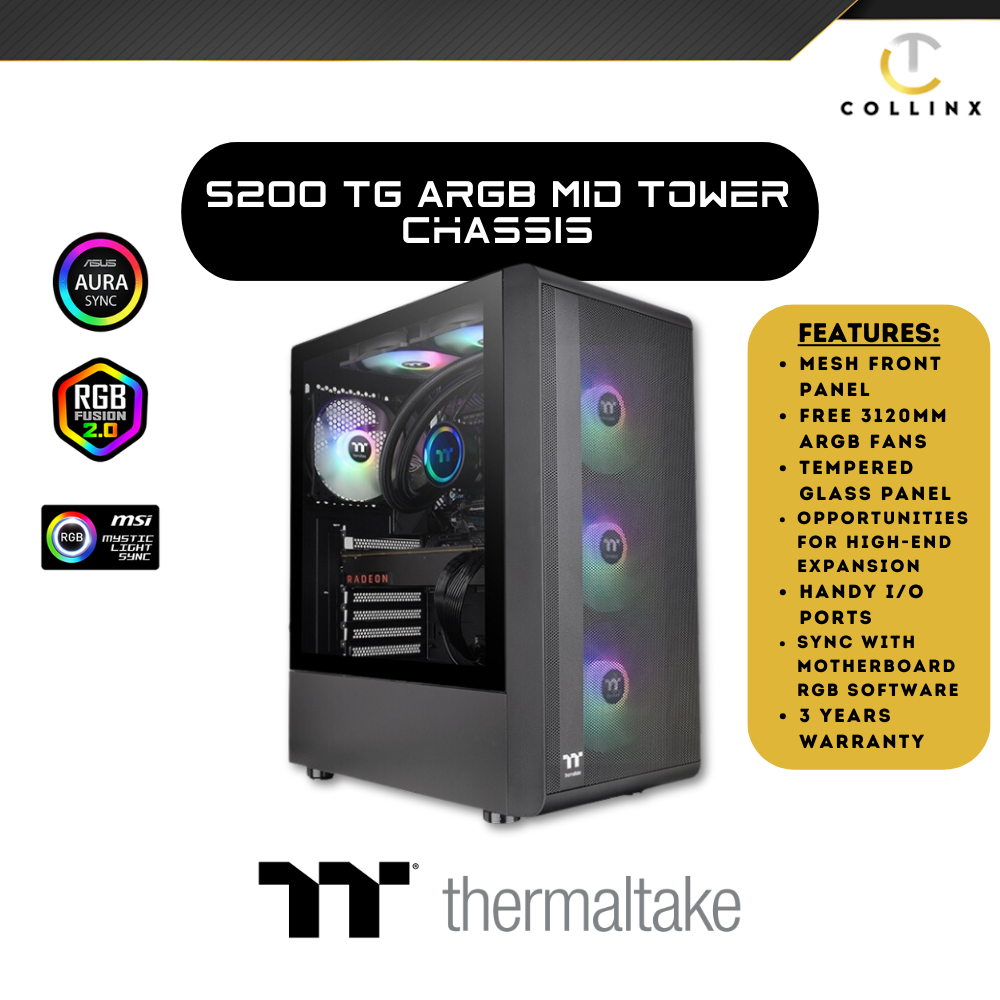 Thermaltake S200 TG ARGB Black Mid Tower Chassis - Image 2
