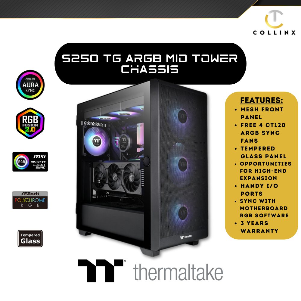 Thermaltake S250 TG ARGB Mid Tower Chassis - Image 2