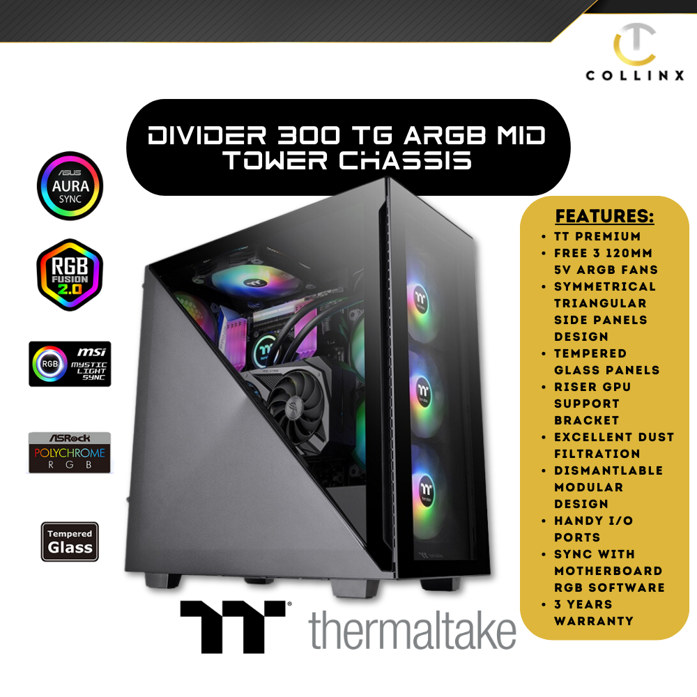 Thermaltake Divider 300 TG ARGB Mid Tower Chassis - Image 2