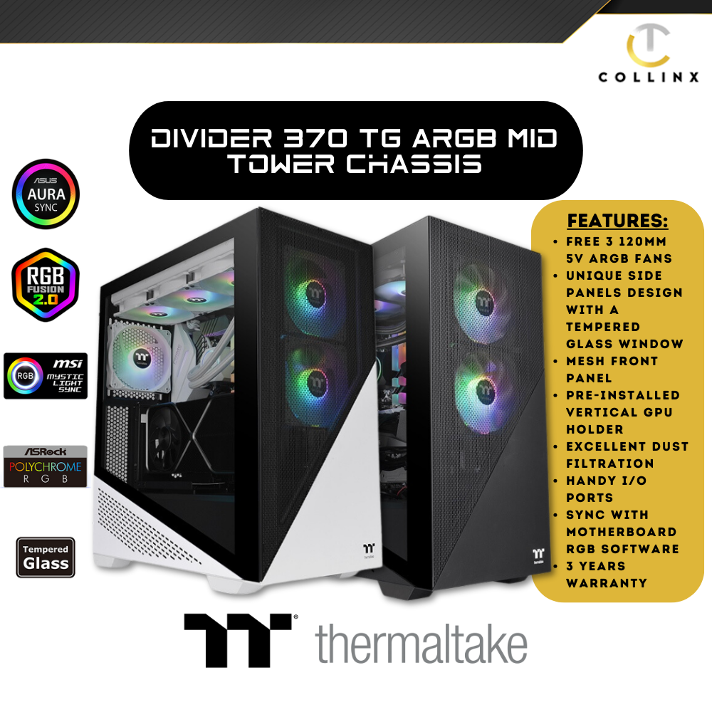Thermaltake Divider 370 TG ARGB Mid Tower Chassis | FREE 3 ARGB Fans