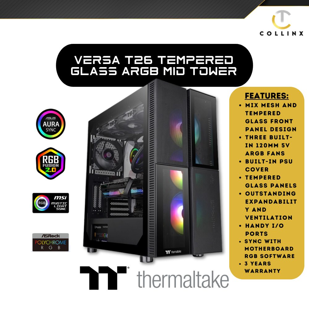 Thermaltake Versa T26 Tempered Glass ARGB Mid Tower Chassis
