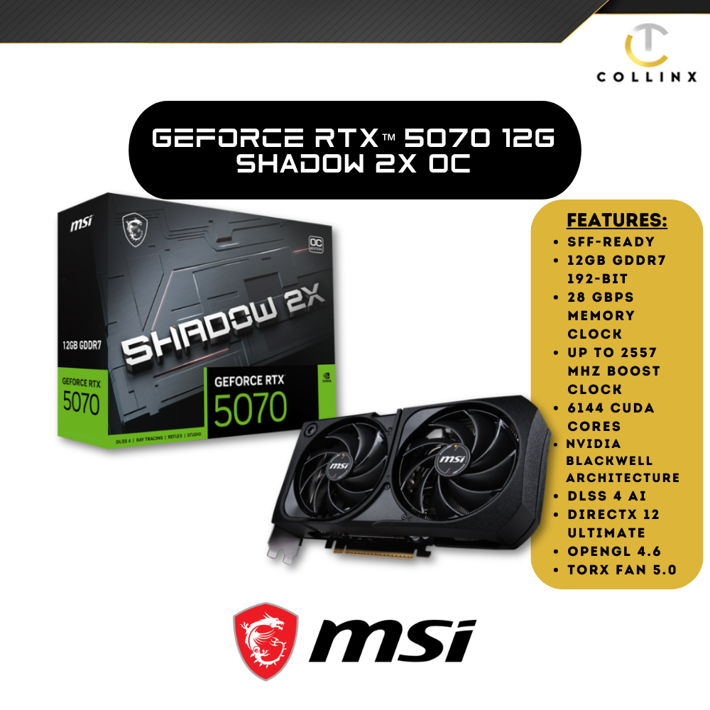 MSI GeForce RTX™ 5070 12G SHADOW 2X OC Graphics Card SFF-Ready