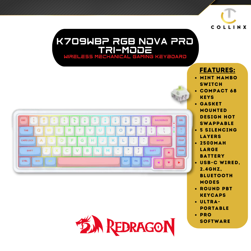 Redragon K709WBP RGB Nova Pro Tri-Mode Mechanical Gaming Keyboard