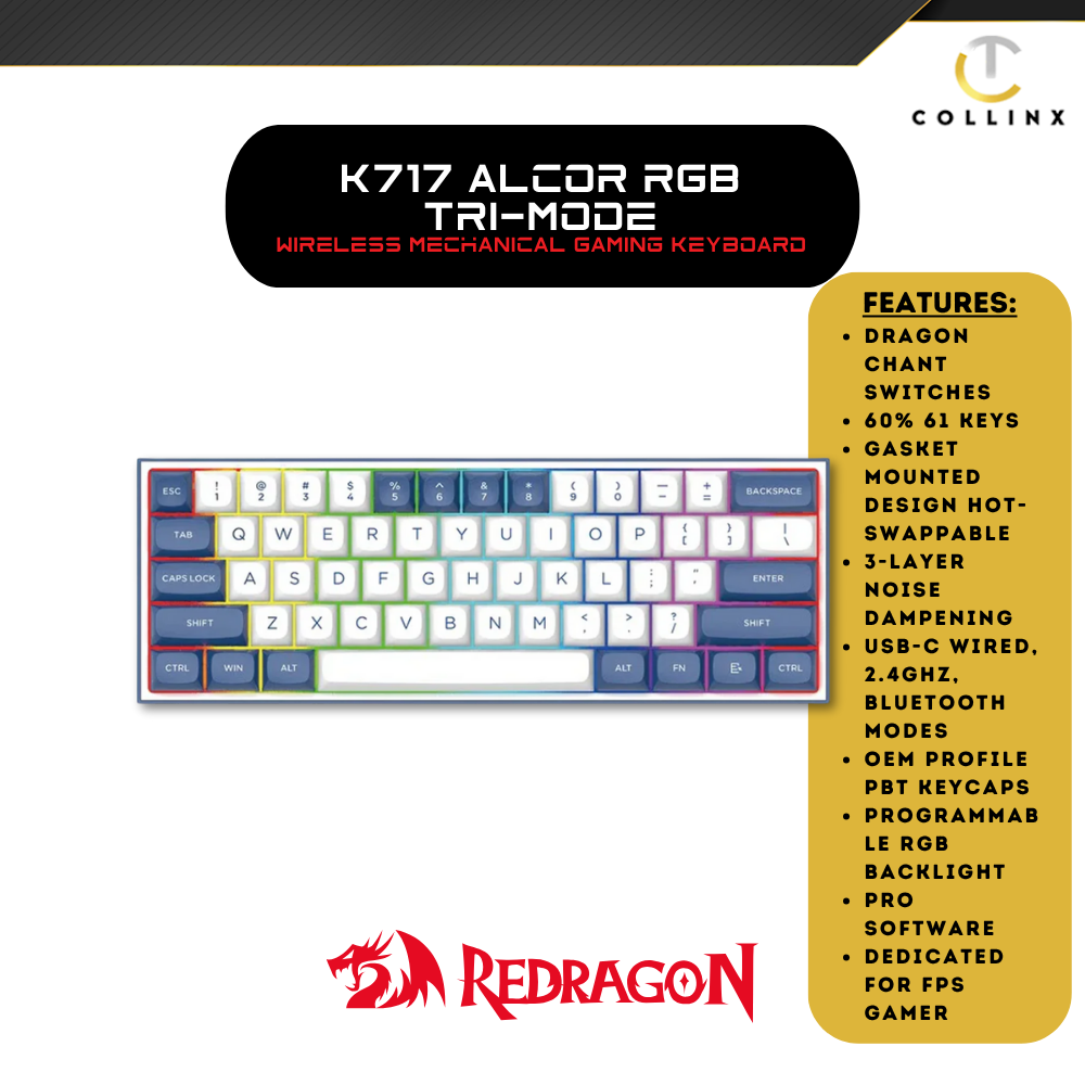 Redragon K717 Alcor RGB Tri-Mode Mechanical Gaming Keyboard